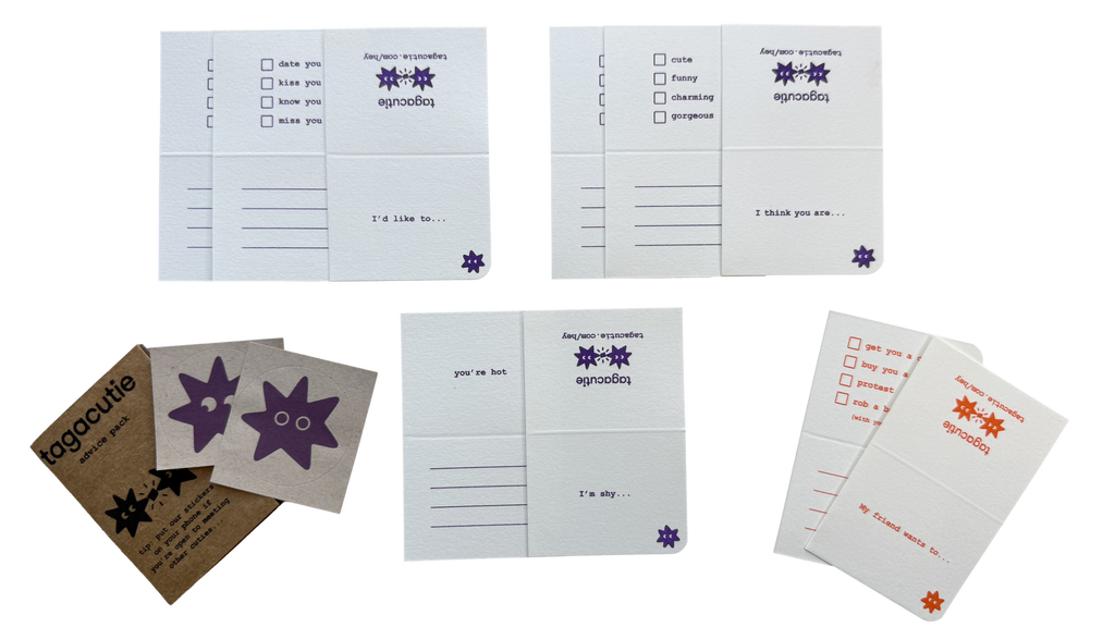 A bundle of 8 cutie cards with all items included in standard pack. Stickers, advice pack and free wingpal cards