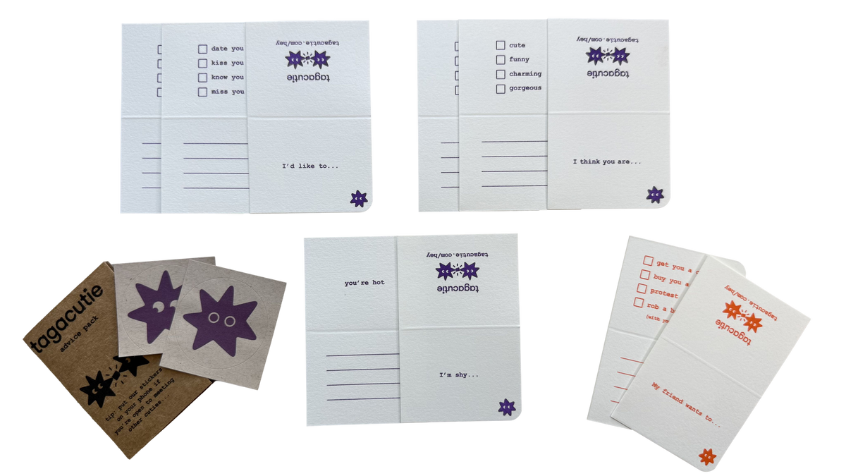 A bundle of 8 cutie cards with all items included in standard pack. Stickers, advice pack and free wingpal cards